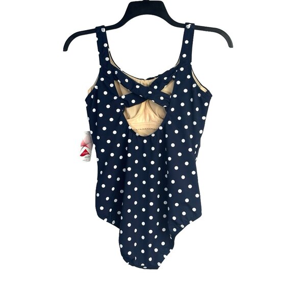 Lands’ End Swimsuit Sz 12 Carmela Blue White Polka Dot New - Picture 5 of 9
